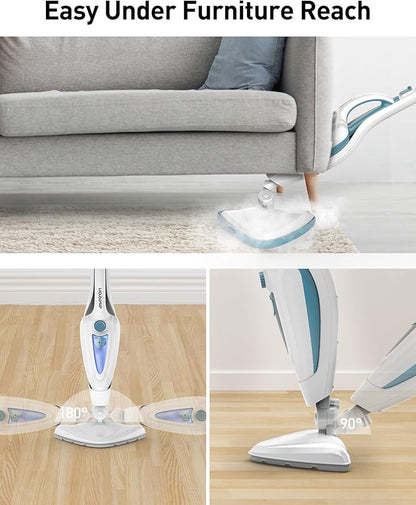 12-in-1 Steam Mop, Fast 15-Sec Heat-Up, 1500W Detachable Handheld Steam Cleaner with 2 Dirt Grip Pads, Removes 99.99% Stubborn Stains for Hardwood Floors, Windows, Tiles, Furniture, Turquoise