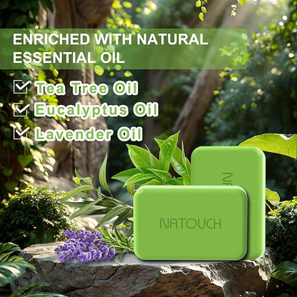 Antifungal Medicated Soap Bar, Athletes Foot Jock Itch Ringworm Yeast Infection Treatment for men, Tea Tree Oil Body Soap Bar With Natural Tea Tree Oil, Eucalyptus Oil and Lavender Oil, 2PCS
