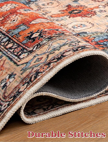 SERISSA Boho Kitchen Runner Rug, 3x7 Washable Non-Slip Runner Rug for Hallways Kitchen Rug, Ultra Soft Vintage Tribal Print Distressed Floor Carpet Runner for Bedroom Entryway Laundry Room