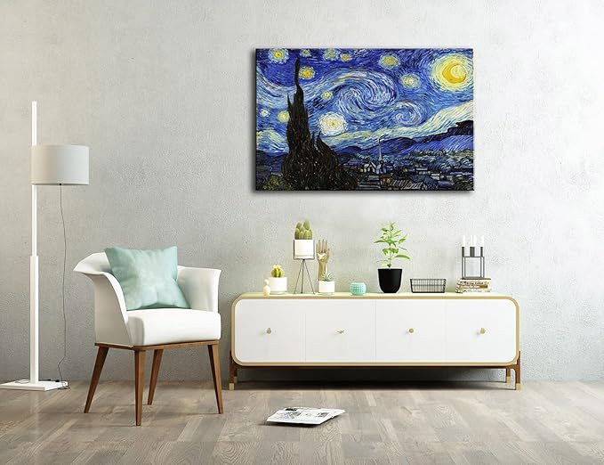 Starry Night, Vincent Van Gogh Art Reproduction, Large Giclee Canvas Prints Wall Art for Home Decor. 24"x36"