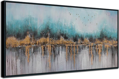 Ardemy Teal Abstract Canvas Wall Art for Living Room, Bedroom Wall Decor above Bed, Textured Picture Artwork Painting Wall Art for Men Home Office, Black Framed Large 40"x20"