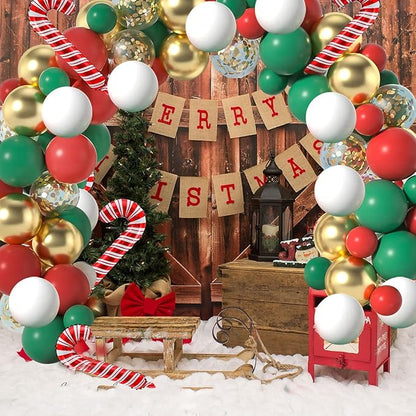 Christmas Balloons Garland Arch Kit,123pcs Red Green White and Gold for Christmas Xmas New Year Decor Party Supplies
