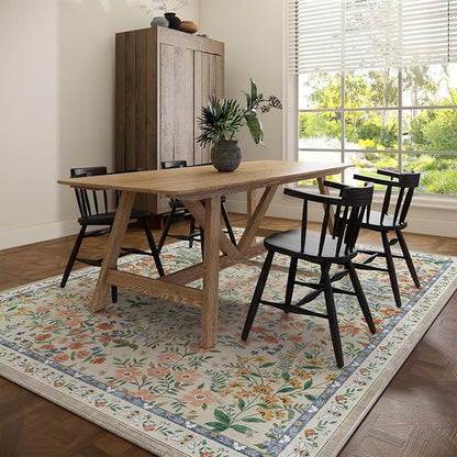 Machine Washable Rugs for Living Room: 6x9 Area Rugs for Bedroom Vintage Stain Resistant Non Slip Low Pile Lightweight Soft Carpet for Dining Room Kitchen Farmhouse Kids Room Nursery Indoor