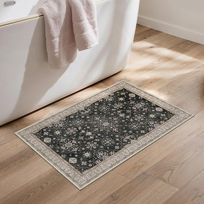 GENIMO 2x3 Washable Entry Rug,Small Rugs for Entryway Kitchen Bathroom Door Mat Indoor Entrance, Non Slip Rubber Backing, Stain & Fade Resistant,Black