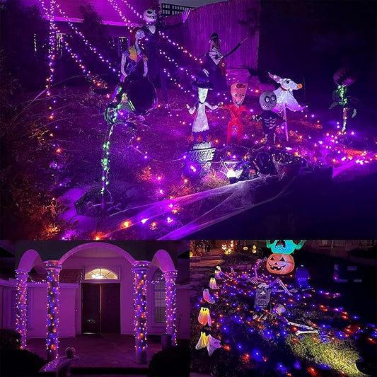 WATERGLIDE 1000 LED Halloween String Lights, 328 FT Green Wire LED Decorative Fairy Lights with Remote & 8 Modes, Waterproof for Outdoor Xmas Holiday Party Garden Wedding Home Decor, Orange & Purple