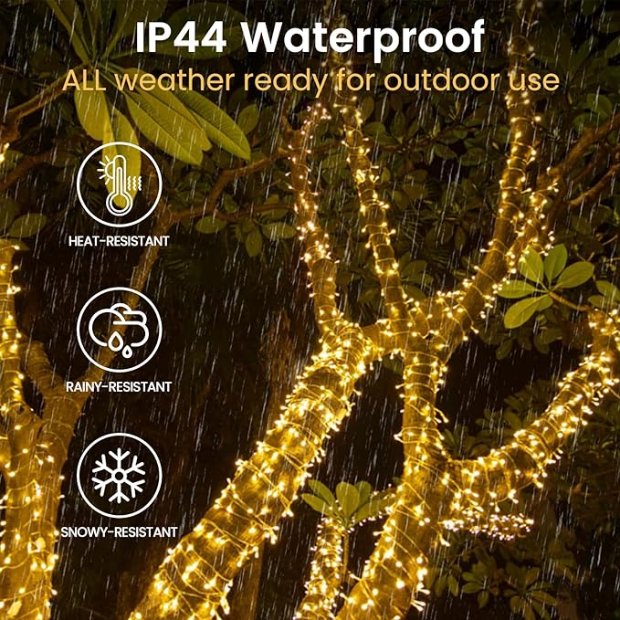 2 Pack String Lights Battery Operated with Timer, 66FT 200 LED Waterproof Battery Twinkle Lights, 8 Modes Fairy Light for Indoor & Outdoor Party Bedroom Garland Tree Christmas Decorations (Warm White)