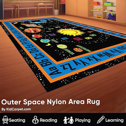 Outer Space Nylon Area Rug, 6' x 8'6", Multicolored, Educational Classroom Rug, Kids Learning Play Mat | Area Rug for Bedroom or Playroom