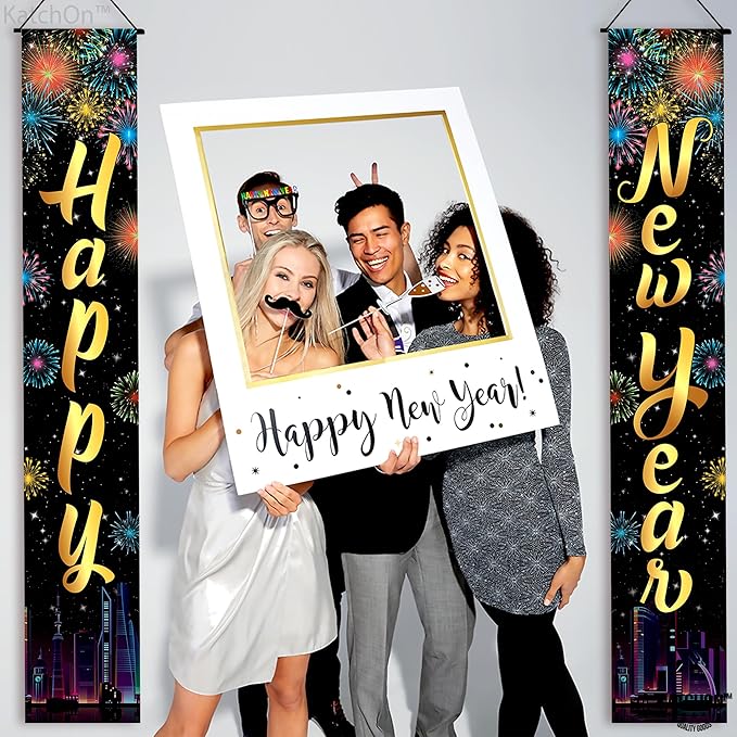 KatchOn, XtraLarge Happy New Year Banner – 72x12 Inch | Happy New Year Door Banner for New Years Decorations 2026 | New Years Eve Party Supplies 2026 | Nye Decorations 2026, Nye Party Supplies
