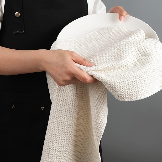 POLYTE Premium Microfiber Kitchen Dish Hand Towel Waffle Weave 12 Pack (16x28 in, Dark Blue, Gray, Off White)
