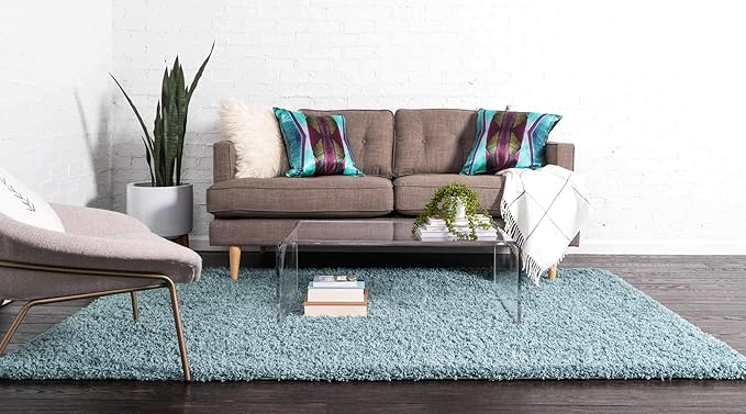 Unique Loom Solid Shag Collection Area Rug (7' 1" x 10' Rectangle, Light Slate Blue)