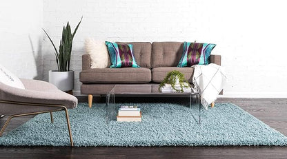 Unique Loom Solid Shag Collection Area Rug (10' x 13' 1" Rectangle Light Slate Blue)