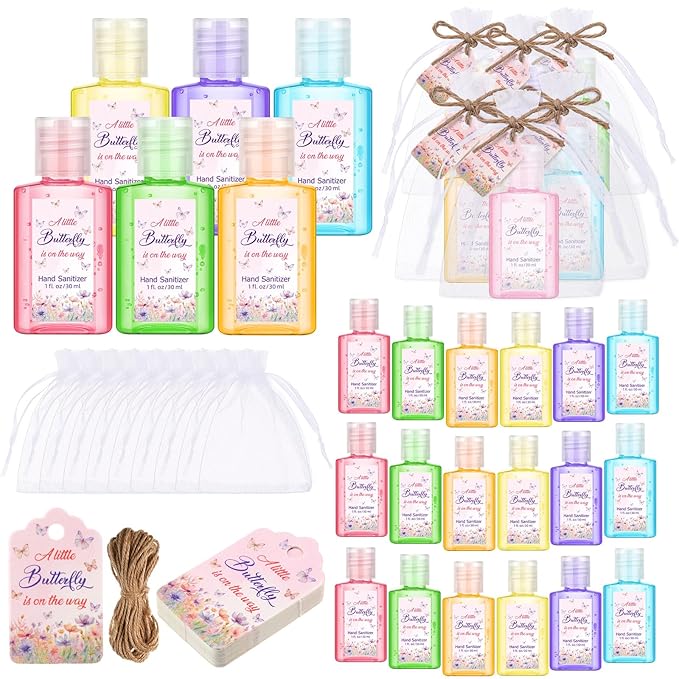 Frienda 24 Sets Butterfly Baby Shower Hand Sanitizer Gift Set Travel Size Hand Sanitizer Gift Bulk Mini a Little Butterfly Is on the Way for Baby Shower Gender Reveal Appreciation Guest Gifts