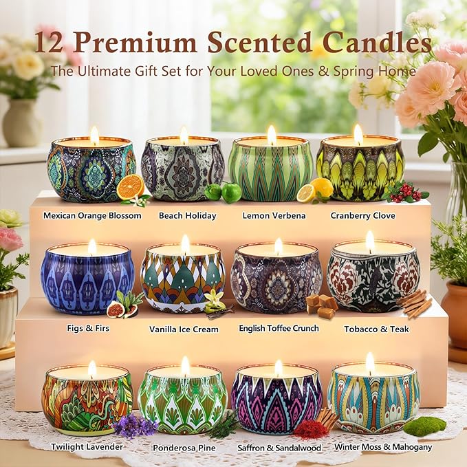 Scented Candles Gift Set,12 Pack Candles for Home Scented, 300 Hour Long-Lasting Soy Wax Aromatherapy Candle Set, Valentine's Day Gifts for Her