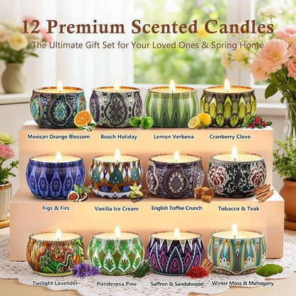 Scented Candles Gift Set,12 Pack Candles for Home Scented, 300 Hour Long-Lasting Soy Wax Aromatherapy Candle Set, Valentine's Day Gifts for Her