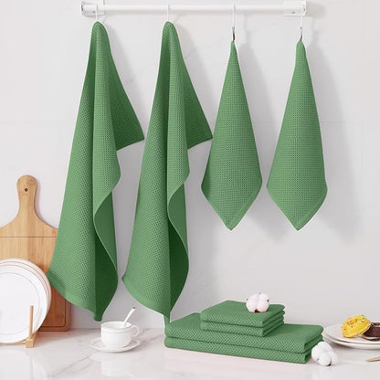 Homaxy 100% Cotton Kitchen Towels and Dishcloths Set, 12 x 12 Inches and 13 x 28 Inches, Set of 10 Bulk Kitchen Towels Set, Ultra Soft Absorbent Dish Cloths for Washing Dishes, Grass Green