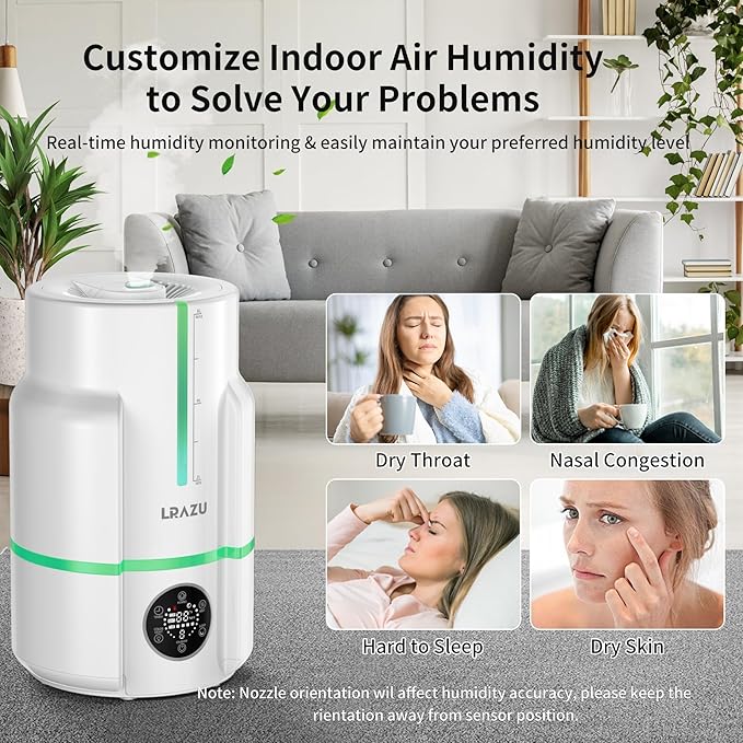6L Humidifiers for Bedroom, 60H Runtime 26 dB Quiet Supersized Cool Mist Air Humidifiers for Large Room, Baby Nursery, Plant, Indoor, Night Light, Easy to Clean, Precise Humidity Control