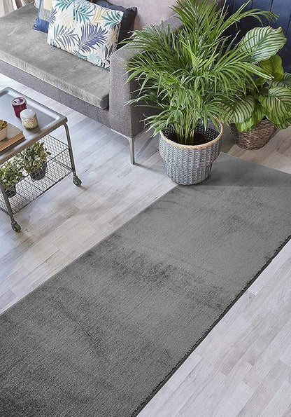 Custom Cut Hallway Runner Rug, Slip Resistant, 31 Inch Wide X Your Choice of Length, Solid Grey, 31 Inch X 13 feet
