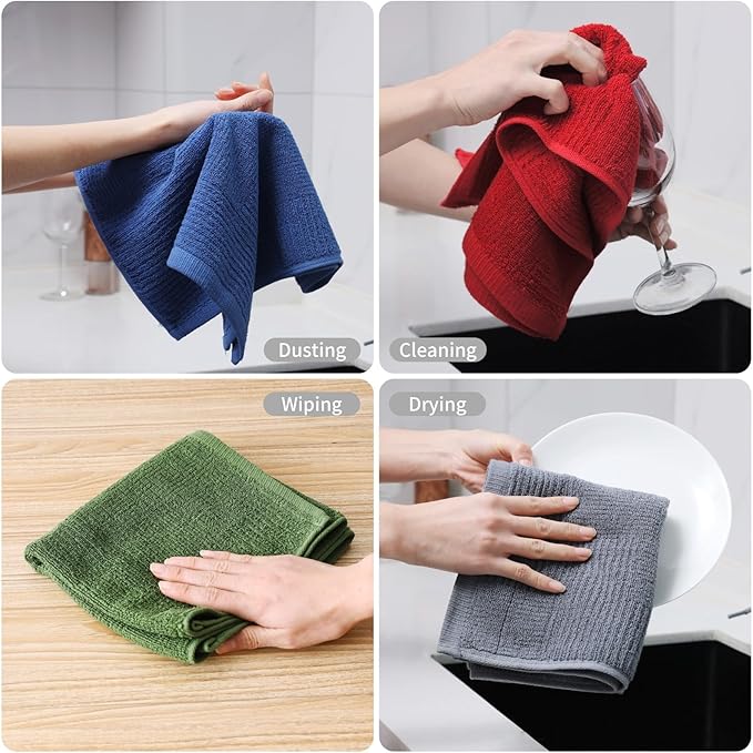 Glynniss Dish Towels for Kitchen, Absorbent Cotton Kitchen Towels for Drying Dishes, Terry Tea Towels for Cleaning Set of 3 (Blue, 16x26)