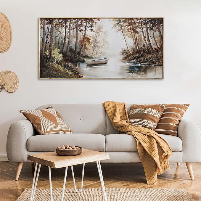 KLAKLA Vintage Framed Wall Art - Paintings with Frame Canvas Antique Wall Decor Retro Landscape Tree Picture for Living Room Prints Artwork for Walls Bedroom Office Home Decoration - 40x20 Inches