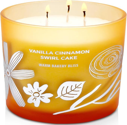 Vanilla Cinnamon Swirl Cake 3-Wick Soy Scented Candle for Home, 14.5 oz Large | Bakery Scented Candle | Long Lasting Aromatherapy Candles | Gift for Women & Men Housewarming