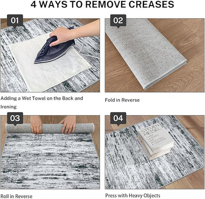 Modern Abstract Bedroom Runner Rug 2x7, Black Grey White Washable Kitchen Runner, Non-Slip Soft Thin Faux Wool Mat for Entryway, Hallway, Laundry Room, Indoor Home Decor