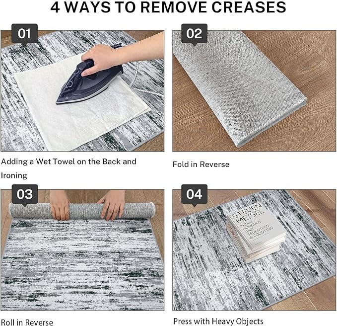 Modern Abstract Runner Rug 2x6, Black Grey White Washable Kitchen Runner Non-Slip Soft Hallway Rug Runner Thin Print Faux Wool Carpet for Entryway Bedroom Laundry Room Indoor Home Decor