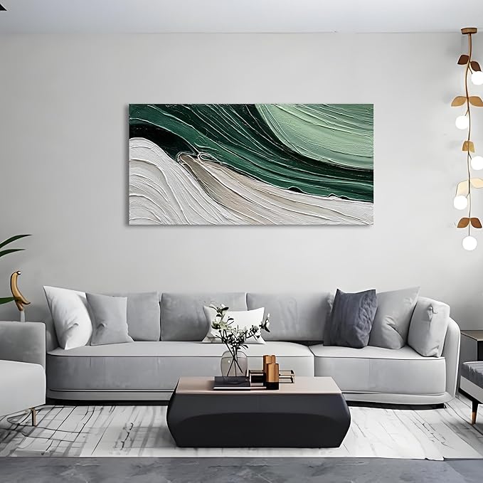 Art 30x60 inch Hand Painted Green and White Textured Oil Paintings Large Modern Abstract Canvas Art Home Wall Decoration