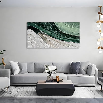 Art 30x60 inch Hand Painted Green and White Textured Oil Paintings Large Modern Abstract Canvas Art Home Wall Decoration