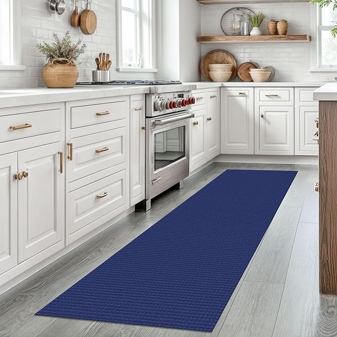 EARTHALL Woven Runner Rug 2x7 Ft Washable Runners for Hallways Cotton Non Slip Rubber Backed Kitchen Runner Braided Indoor Floor Carpet for Entryway, Hallway, Kitchen, Bedroom, Royal Blue/Navy