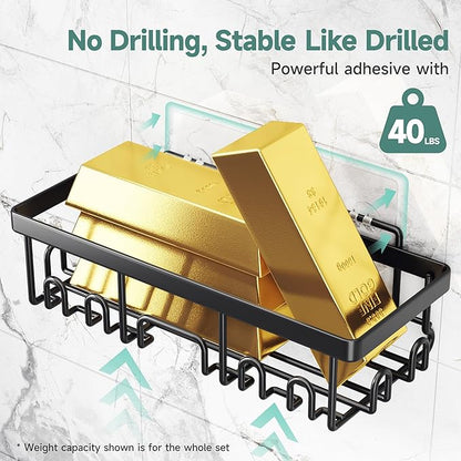 Veken 5-Pack Rustproof & Waterproof Shower Caddy 5-Pack, No Drilling Adhesive Corner Shower Shelves, Rack For Inside Shower, Large Bathroom Organizer Storage Accessories, Ideal for Home&Kitchen, Black