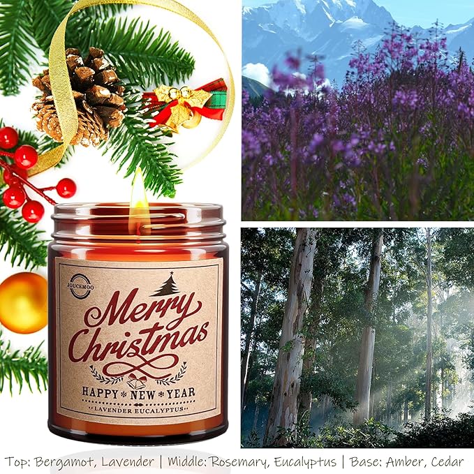 Christmas Gifts for Women & Men - Lavender Eucalyptus Scented Candles 7oz, Natural Soy Wax for Home Aromatherapy, Christmas Candles Gifts for Women