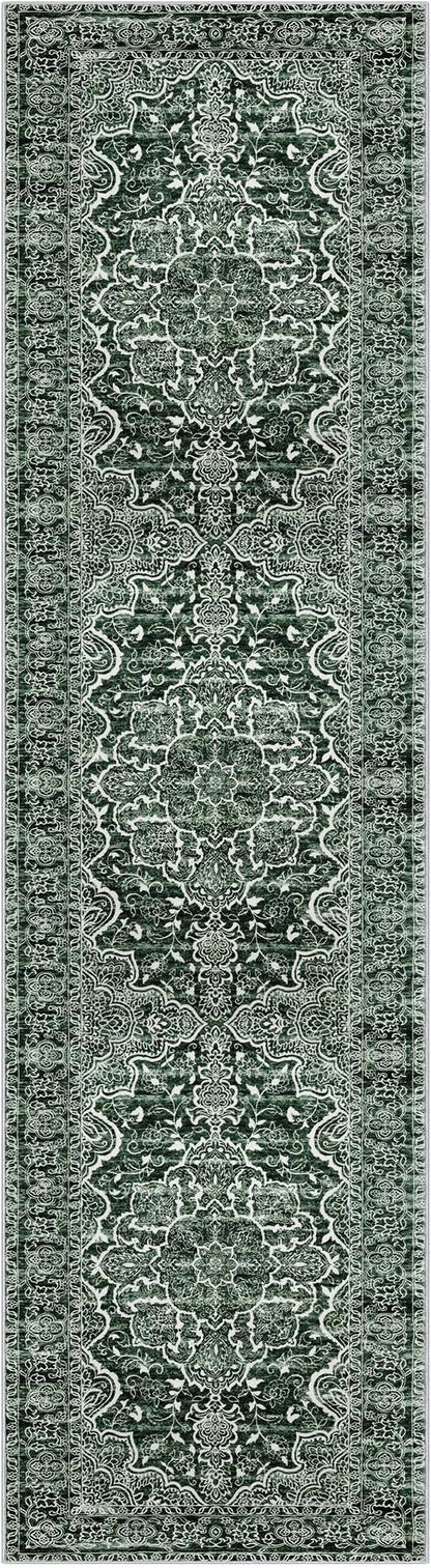 KUTA Vintage Runners for Hallways 2x8 Dark Green, Modern Floral Kitchen Rugs Non-Slip Washable Ultra Soft Printed Retro Distressed Carpet Entryway Runners for Bedroom Living Room Decor