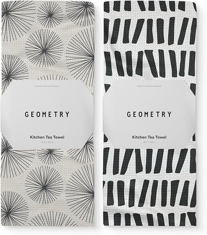 GEOMETRY Kitchen Tea Towels - Quick Dry Microfiber Dish Towels for Kitchen Linework, 18" x 30" 2 Pack