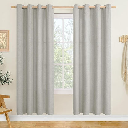 LAMIT Light Grey Linen Curtains 80 inches Long for Living Room, Faux Linen Light Filtering Curtains Grommet Privacy Neutral Window Treatments for Bedroom, 2 Panels, W52 x L80