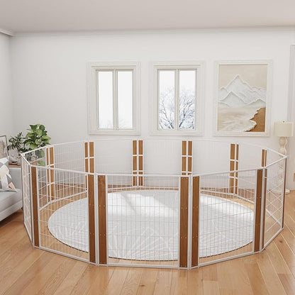 Heavy Duty Dog Playpen 32 Inch Height - Indoor Outdoor Pet Fence Enclosure for Medium and Small Dogs - Foldable Puppy Exercise Pen for Indoor and RV Camping or Yard (12 Panels, 35.4" H (White))