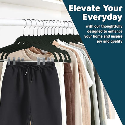 Velvet Skirt Hangers – with Adjustable Clips, 360 Degree Swivel Hook, and Non-Slip Shoulder Notch, Holds Up to 10 lbs, for Organizing Skirt, Pants, Dress, and Clothes, Pack of 50, Green