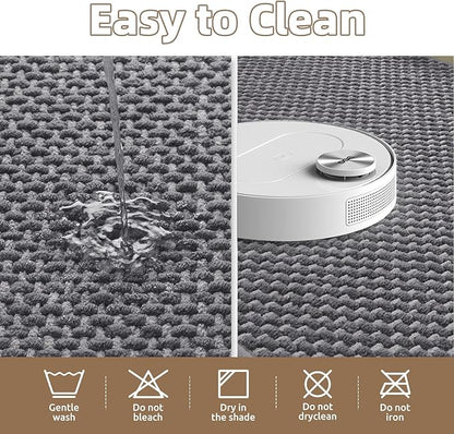 PADOOR-Bath Mat-Super Absorbent Chenille Bathroom Mats-Rubber Backed Bath Mats for Bathroom Non Slip, Easy Clean Bathroom Rugs Front of Bathtub,Shower Room,Sink-17×28, Grey&Darkgrey