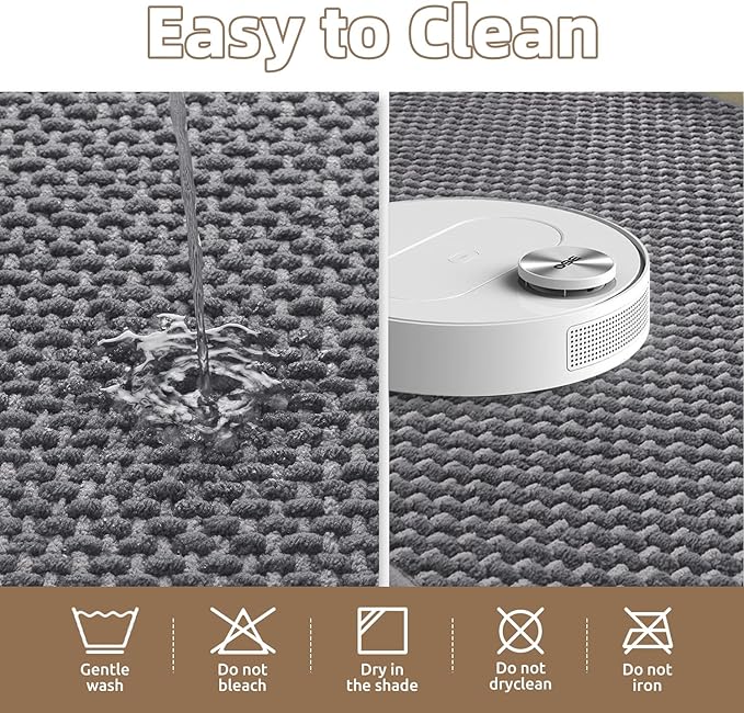 PADOOR-Bath Mat Runner-Super Absorbent Chenille Bathroom Mats-Rubber Backed Bath Mats for Bathroom Non Slip, Easy Clean Bathroom Runner Rugs Front of Bathtub,Shower Room,Sink-17×59
