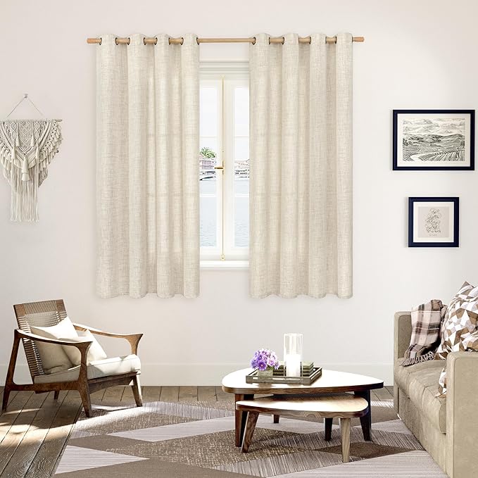 YoungsTex Linen Curtains 68 Inch Length for Living Room, Cream Semi Sheer Drapes with Bronze Grommet Light Filtering Textured Window Treatments Privacy for Bedroom Farmhouse, 52 x 68 Inch, 2 Panels