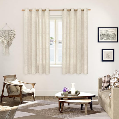 YoungsTex Linen Curtains 68 Inch Length for Living Room, Cream Semi Sheer Drapes with Bronze Grommet Light Filtering Textured Window Treatments Privacy for Bedroom Farmhouse, 52 x 68 Inch, 2 Panels