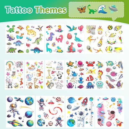 150+ Kids Glitter Temporary Tattoos for Boys – Individually Wrapped, Waterproof Tattoo Stickers – Mermaid, Dinosaur, Animal, Ocean, Space & More