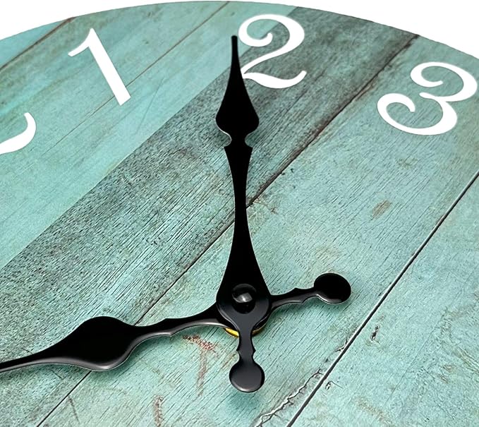 Plumeet Small Wall Clock, 10'' Frameless Wooden Wall Clocks with Silent Quartz Movement, Rustic Coastal Country Village Clocks Decorative for Kitchen Bedroom Living Room, Green