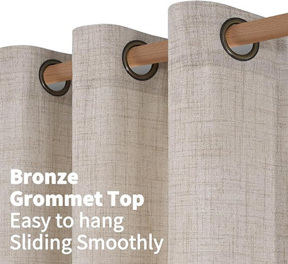 YoungsTex Linen Curtains 30 Inch Long with Grommet for Kitchen Cafe Window, Short Drapes Light Filtering Rustic Style for Bathroom Small Window, 42 X 30 Inch, 2 Panels