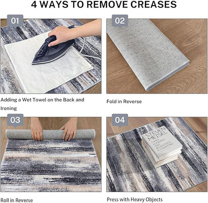 Modern Abstract Runner Rug 2.6x10, Grey Black Multi Washable Long Kitchen Runner Non-Slip Soft Hallway Rug Runner Thin Print Faux Wool Carpet for Entryway Bedroom Laundry Room Indoor Home Decor