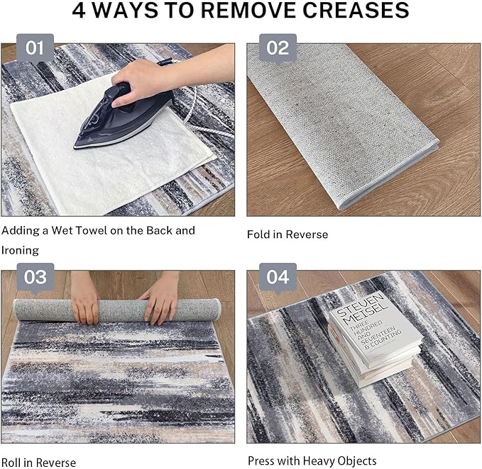 Modern Abstract Runner Rug 2.6x12, Grey Black Multi Washable Long Kitchen Runner Non-Slip Soft Hallway Rug Runner Thin Print Faux Wool Carpet for Entryway Bedroom Laundry Room Indoor Home Decor