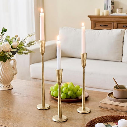 Cast Iron Taper Candle Holder Set of 3, Vintage Candlestick Holders Decorative Candle Stand, Tapered Candle Holders Tall Set for Wedding, Holiday, Home Decor, Christmas Decoration (Gold)