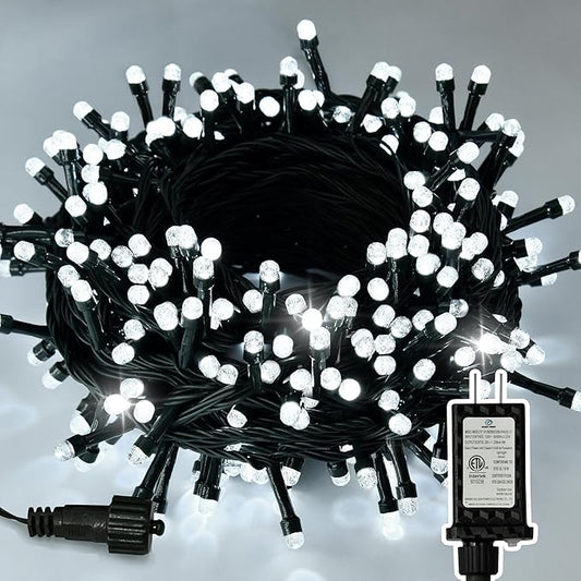 JACKYLED 110FT 300 LED White Christmas Lights Outdoor Waterproof, Indoor Christmas String Lights 8 Modes, Plug in Christmas Tree Lights for Room Wedding Holiday Christmas Decorations, Cool White