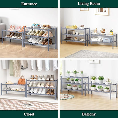 Smiry Bamboo Shoe Rack for Closet, 5 Tier Wooden Stackable Shoe Organizer, Free Standing Shoes Storage Shelf for Entryway, Front Door Entrance, Grey