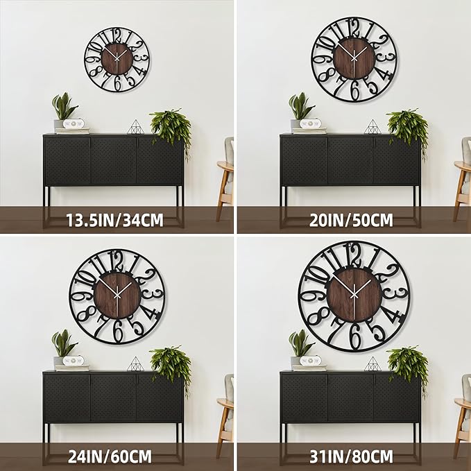 Large Wall Clock for Living Room Decor, 20 Inch Non Ticking Silent, Battery Operated Modern Vintage Oversized Wall Clock for Bedroom Kitchen