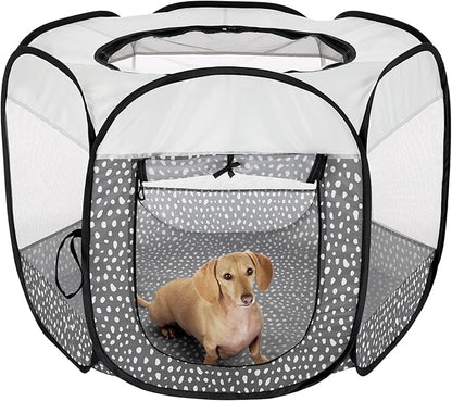 Furhaven Portable Dog Playpen Cat Tent, Pet Playground,Kennel Foldable Indoor Outdoor Zippered Puppy Crate - Gray Pebbles, Medium